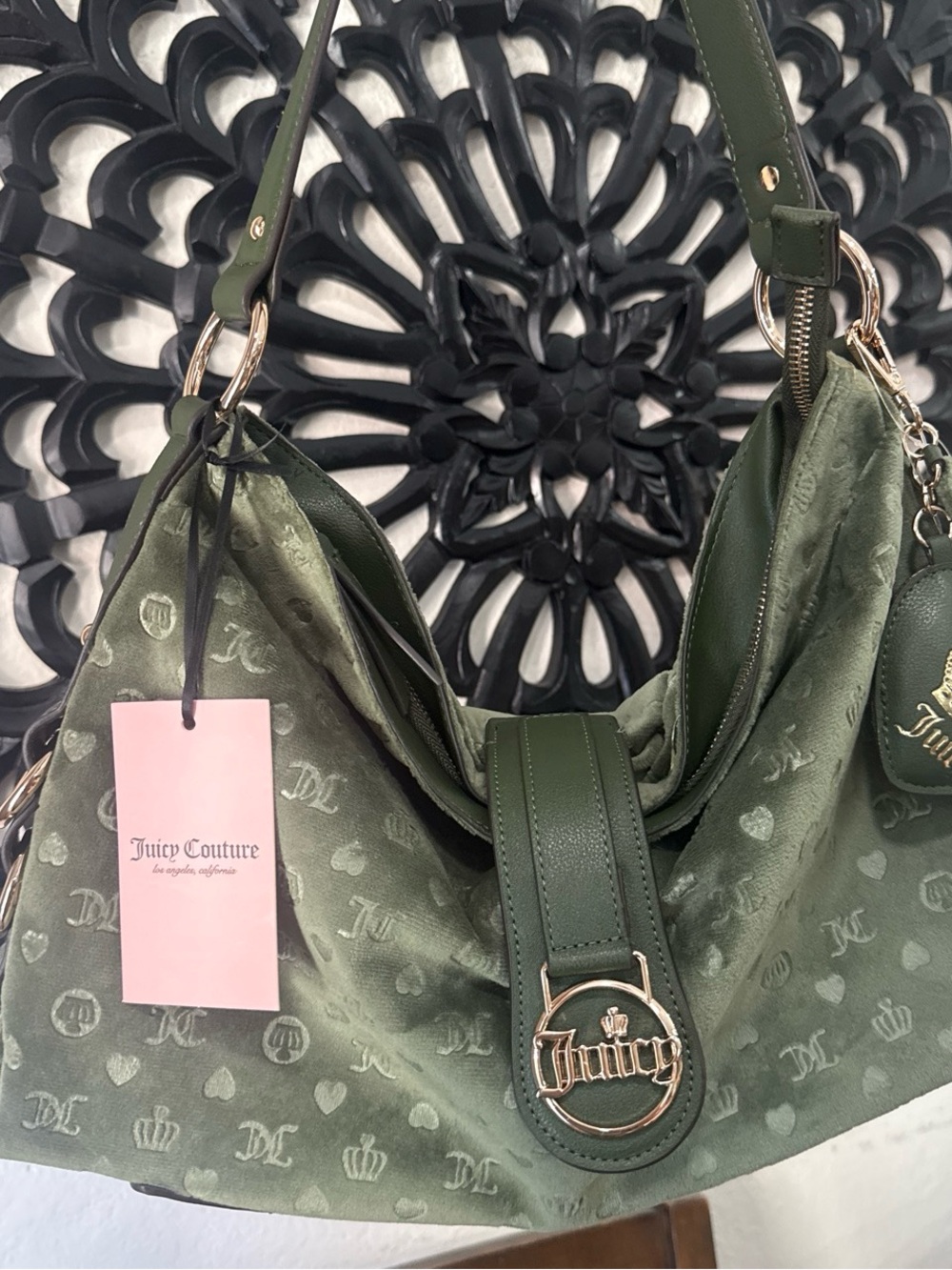 Juicy Couture Olive Green Logo Hobo with Gold-Tone Emblem